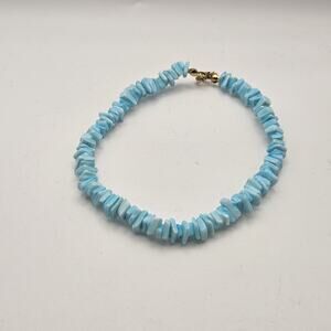 Light Blue Puka Chip Shell Beads Ankle Bracelet Vintage 90s Y2K Preppy Beach